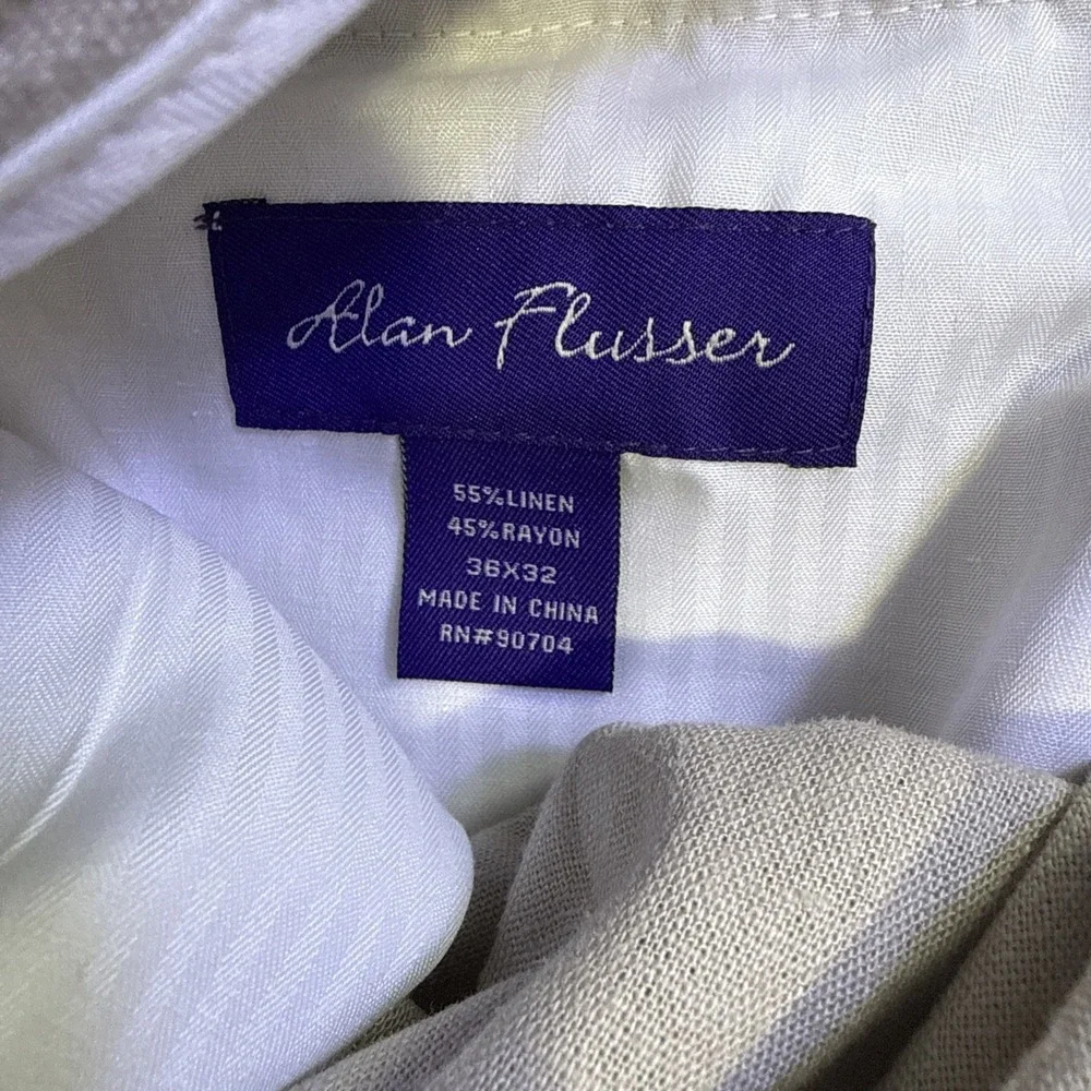 Alan Flusser PANTS MENS 36X32 Linen  Rayon BLEND Khaki Dress  BEIGE